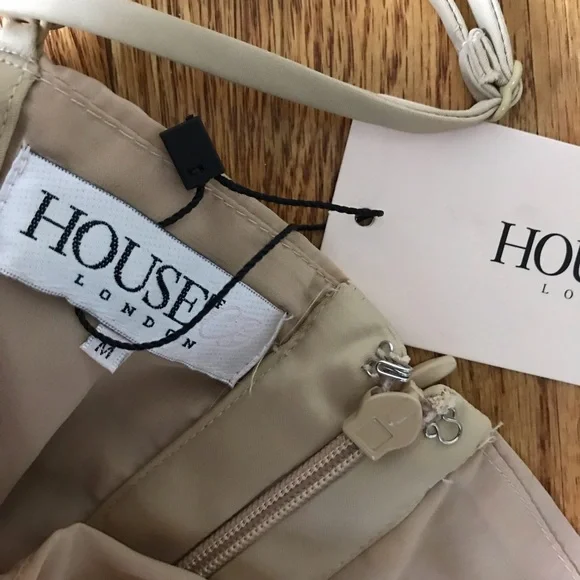 House of CB Wonmen Railea Nude Corset Ruched Midi Sheer Chiffon Dress NWT - Picture 5 of 9